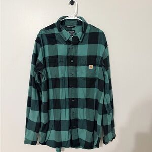 Carhartt Men's Green and Black Plaid Shirt